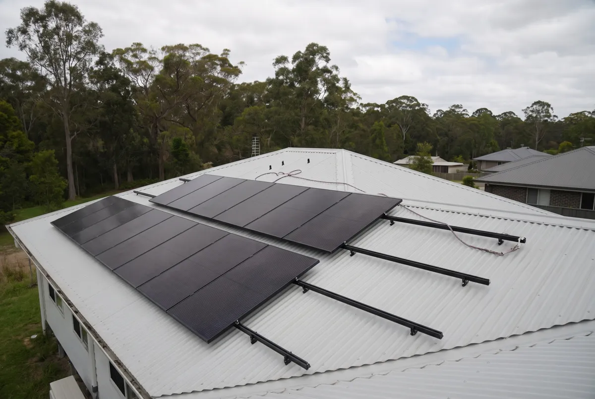 Black solar panels on a metal roof