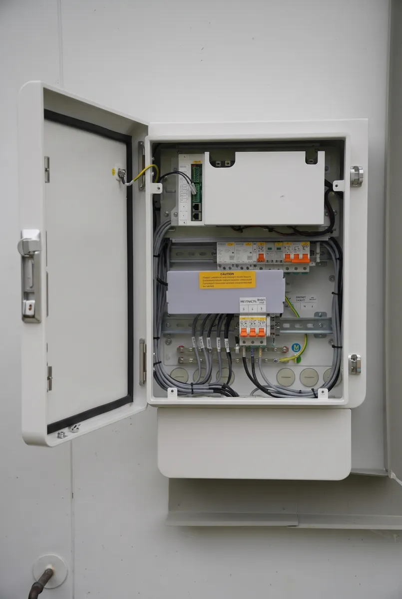 An open switchboard with new breakers fitted